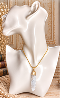 Gold-dipped natural quartz crystal point necklace No. 18