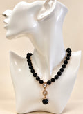Midnight Pearl Drop Necklace with Crystal Pendant