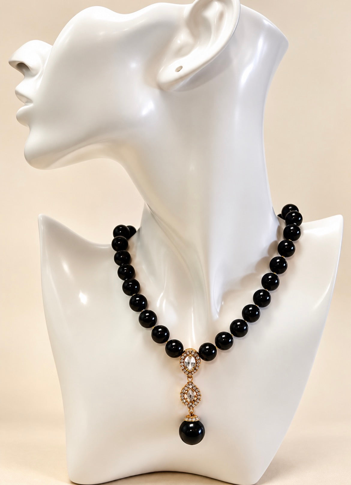 Midnight Pearl Drop Necklace with Crystal Pendant