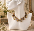 Vintage Style Champagne Crystal Floral Statement Necklace