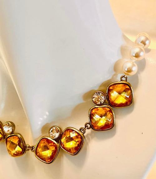 Amber & Pearl Necklace Vintage Inspired