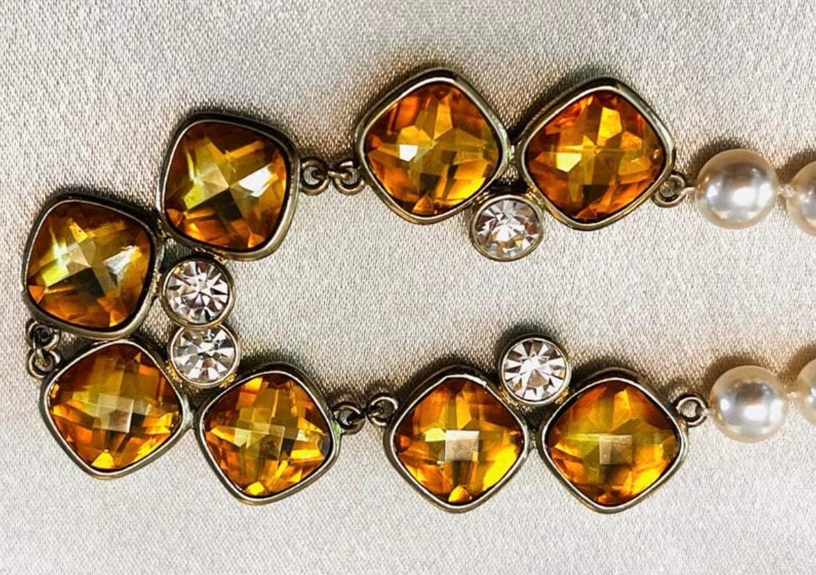 Amber & Pearl Necklace Vintage Inspired