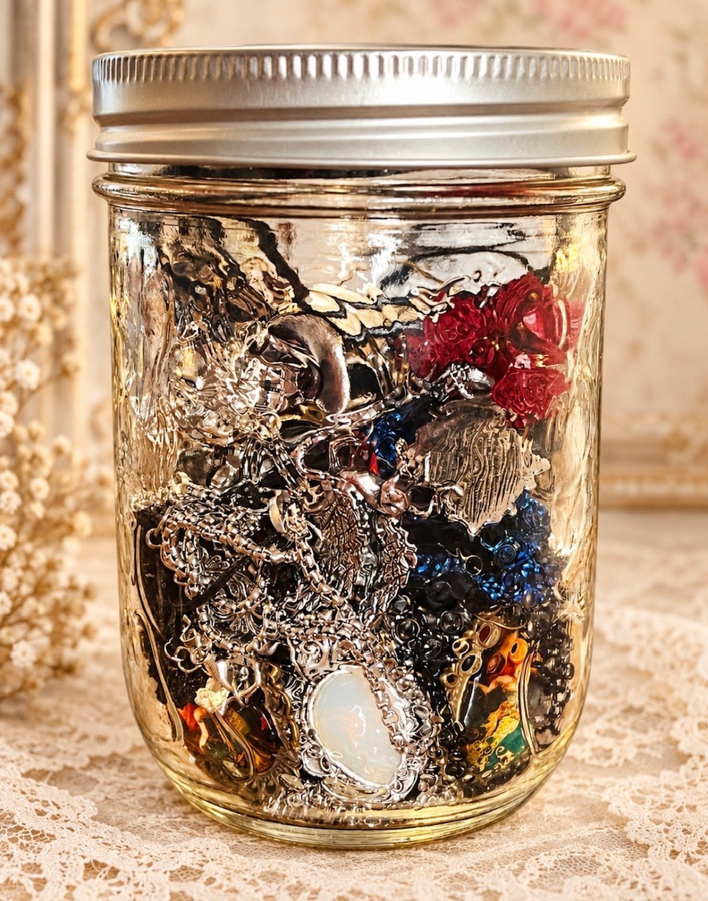 Dark Goddess large mystery jewelry jar with goth and mythology jewelry, view 7