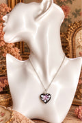 Pink flower glass heart pendant necklace