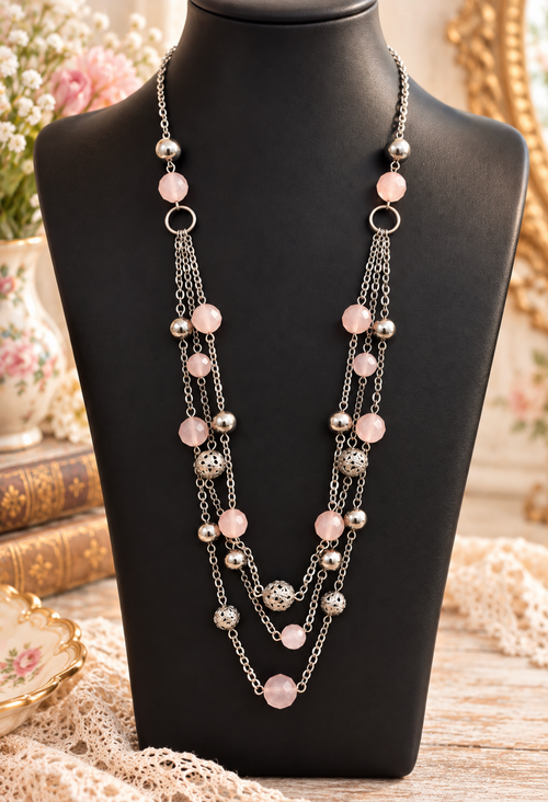 Blush pink bohemian multi-strand necklace