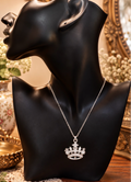 Silver-tone crystal crown pendant necklace