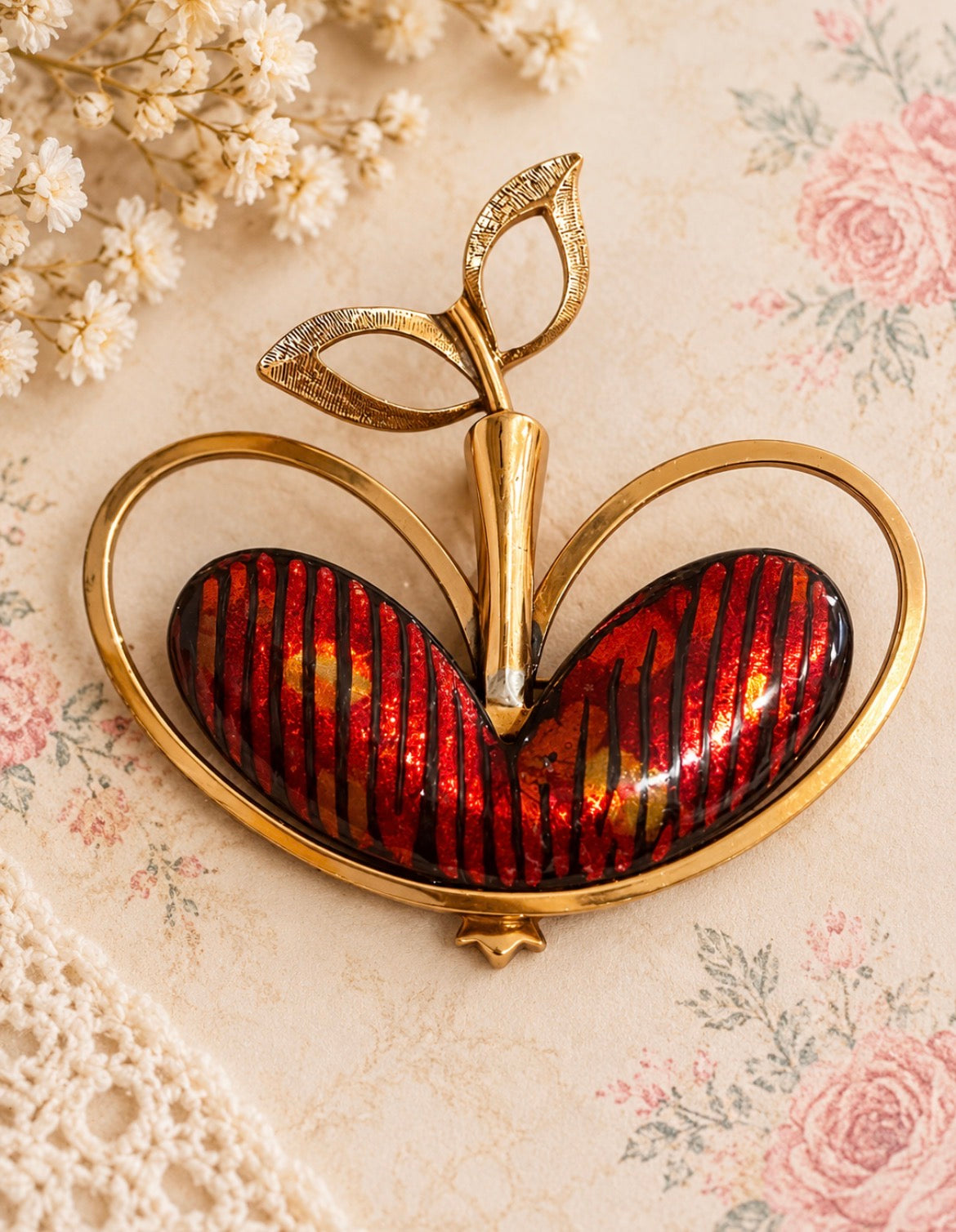 Vintage 1950s Matisse © Renoir Red Enamel Apple Brooch