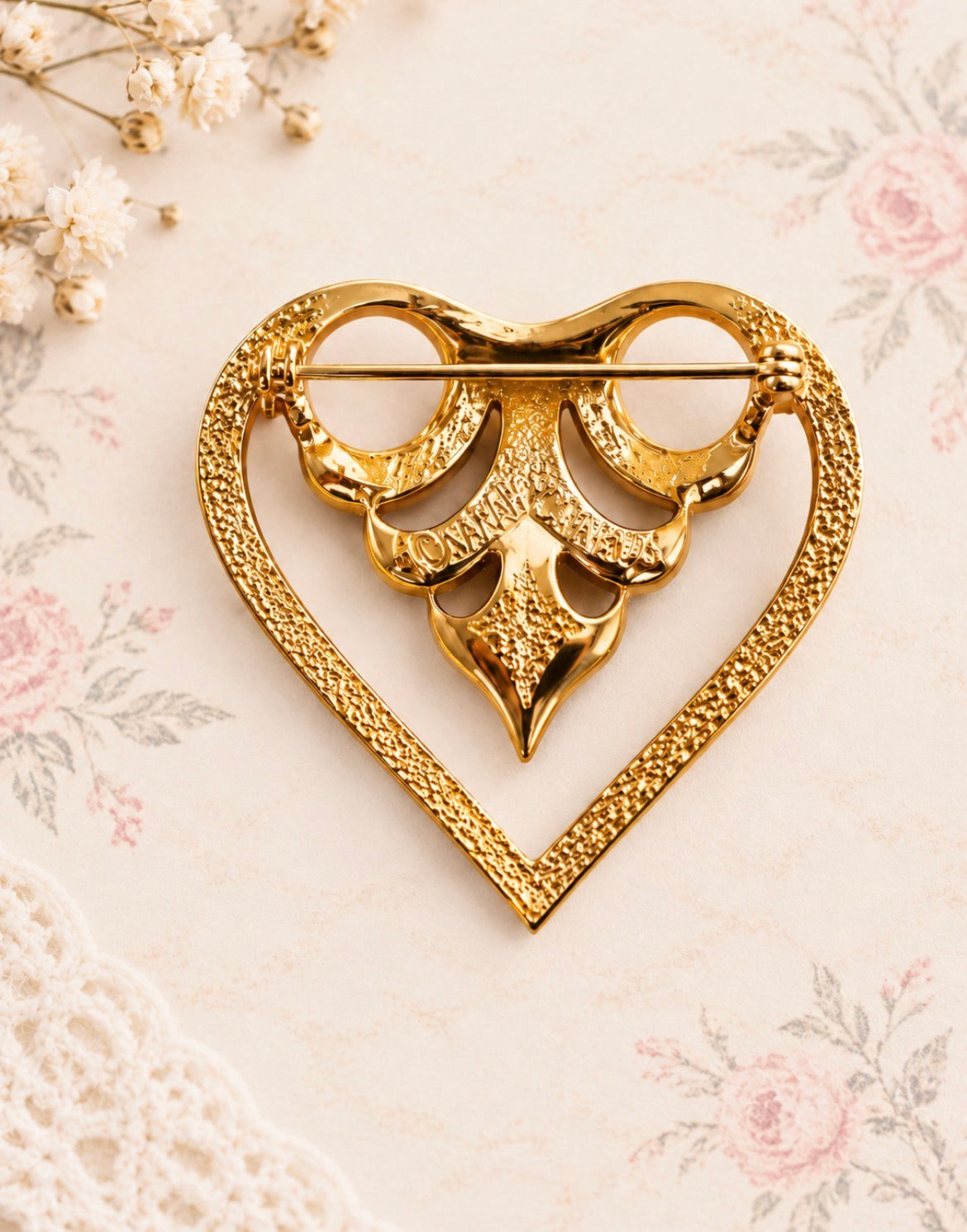 Vintage Sarah Coventry Canada Gold-Tone Openwork Heart Brooch, view 2
