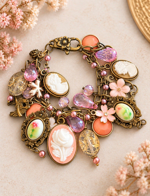 Cameo & Crystal Charm Bracelet