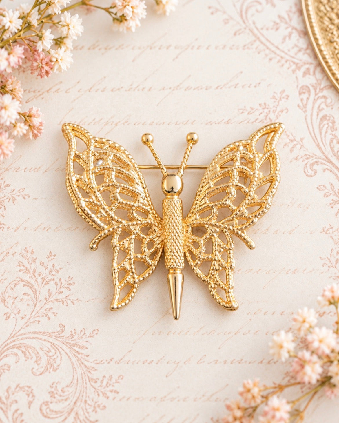 Vintage Monet Gold-Tone Filigree Butterfly Brooch