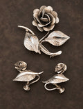 Vintage Bond Boyd Sterling Silver Rose Brooch & Screw-Back Earrings Set