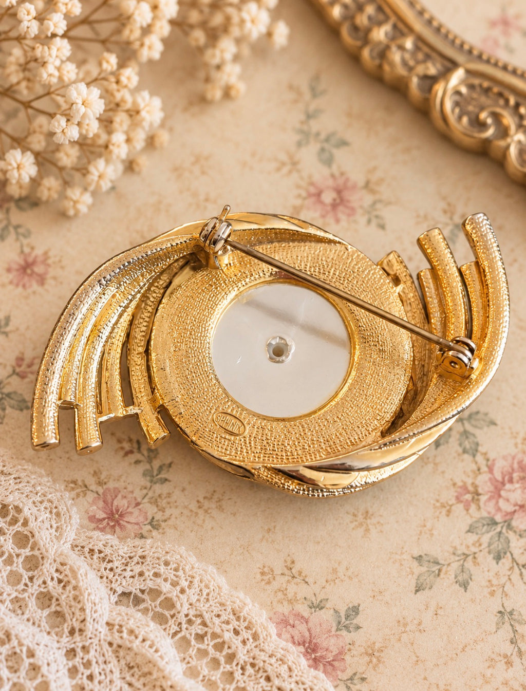Vintage Sphinx Faux Pearl Statement Brooch, view 2