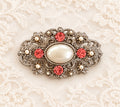 Vintage Baroque Revival Pink Rhinestone & Faux Pearl Filigree Brooch
