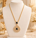 Gold-Tone Black & Clear Rhinestone Spiral Statement Pendant Necklace