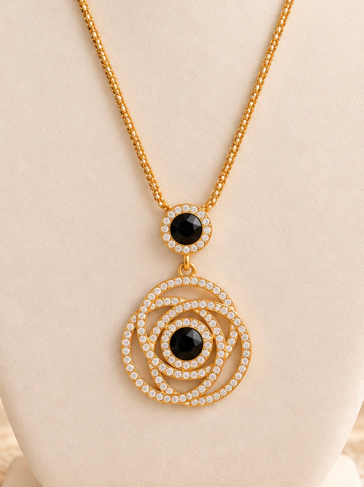 Gold-Tone Black & Clear Rhinestone Spiral Statement Pendant Necklace, view 2