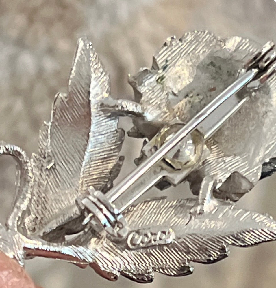 Vintage Coro Silver-Tone Dimensional Rose Brooch, view 2