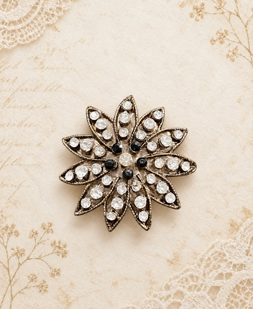 Vintage Rhinestone Starburst Flower Brooch