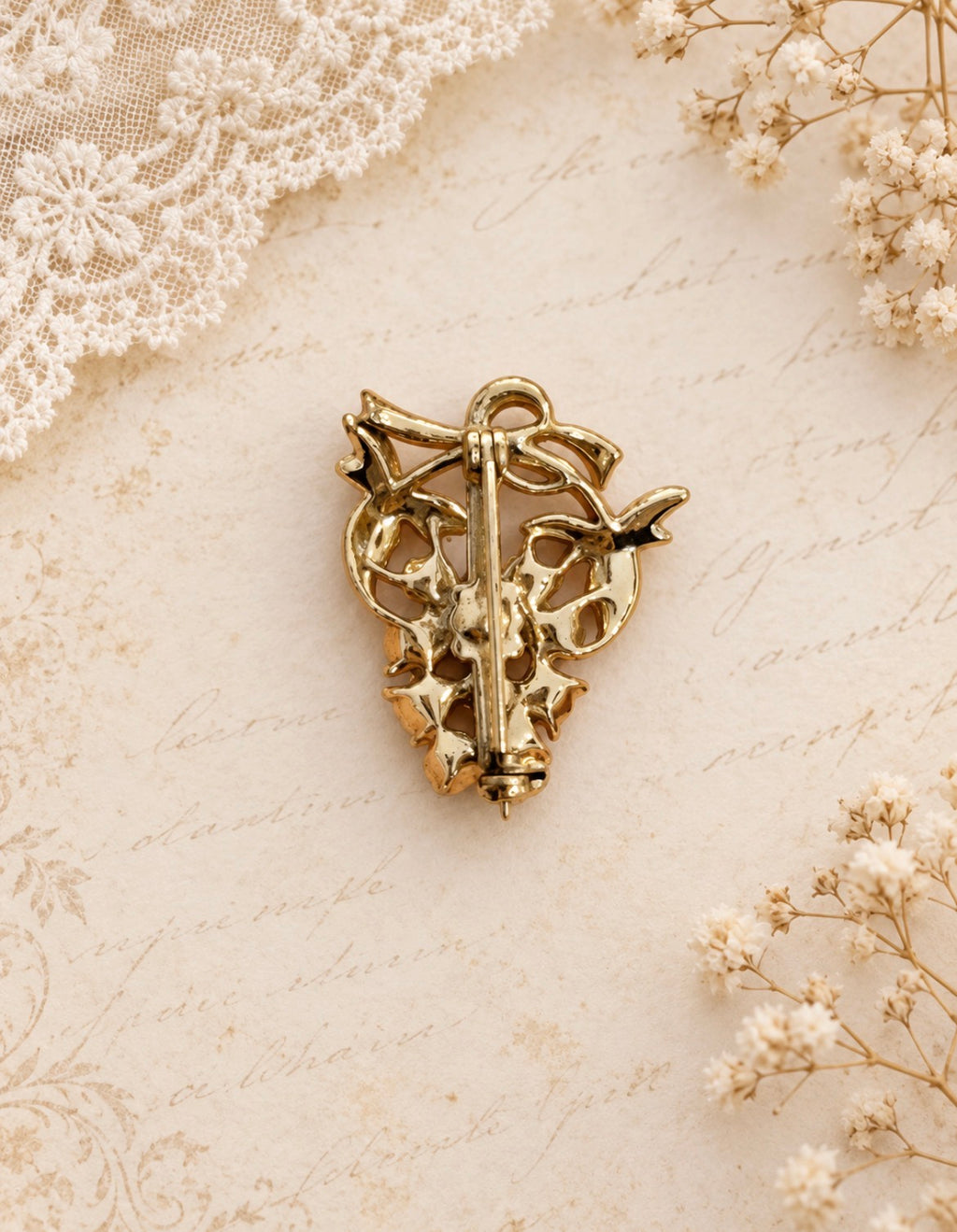 Vintage Green Rhinestone Grape Cluster Brooch, view 2