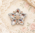 Clear Crystal Five-Petal Flower Brooch with Blush Rhinestone Accents