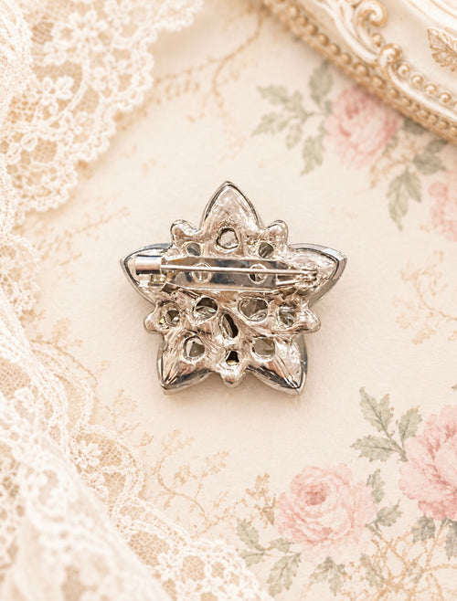 Clear Crystal Five-Petal Flower Brooch with Blush Rhinestone Accents, view 2