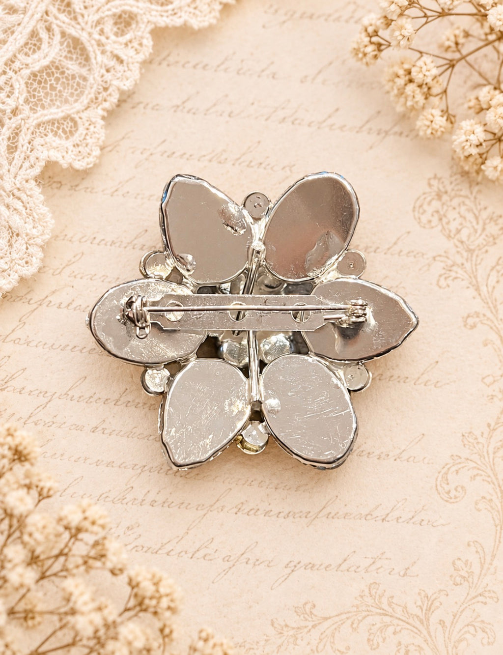 Vintage Pastel Rhinestone Flower Brooch, view 2