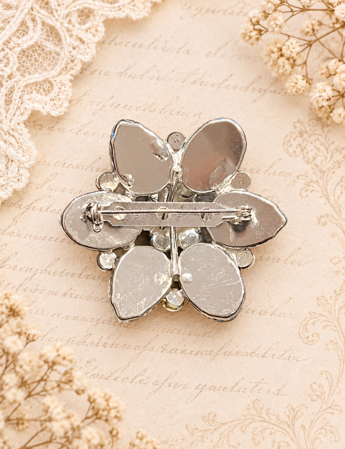 Vintage Pastel Rhinestone Flower Brooch, view 2