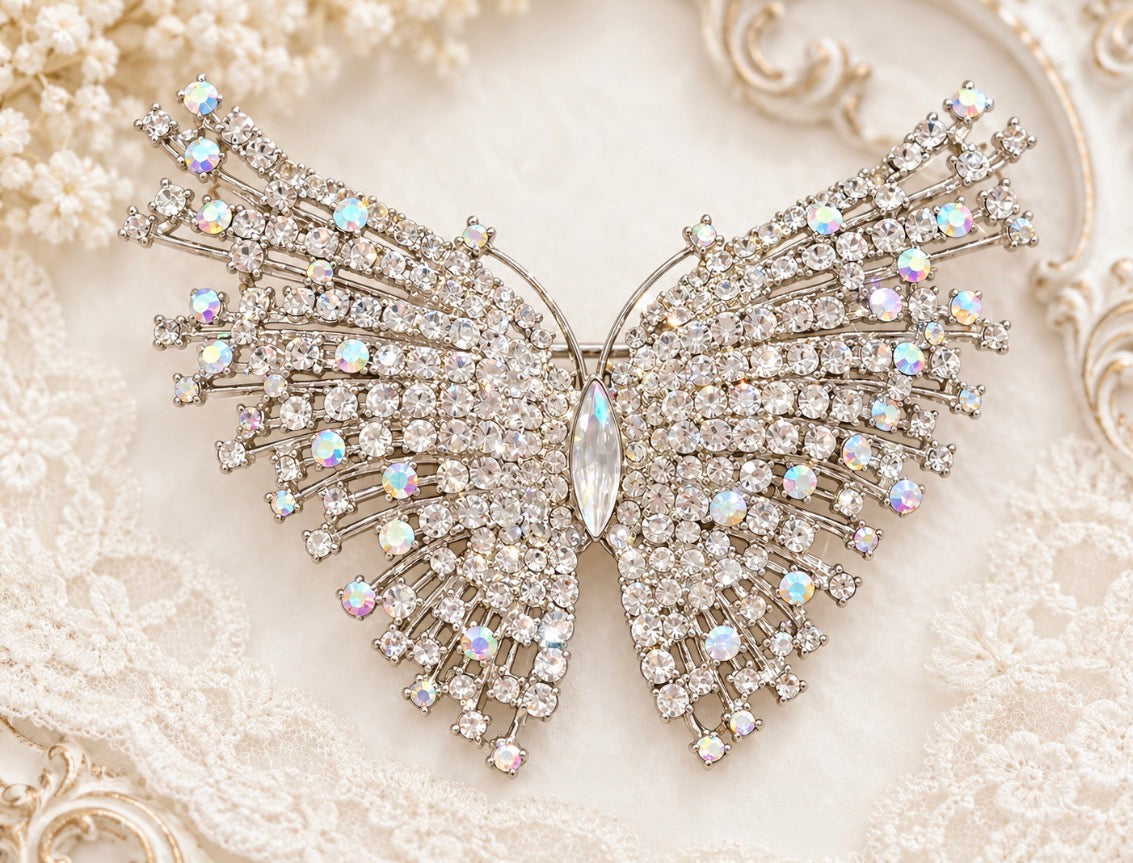 Large Aurora Borealis Rhinestone Butterfly Statement Brooch