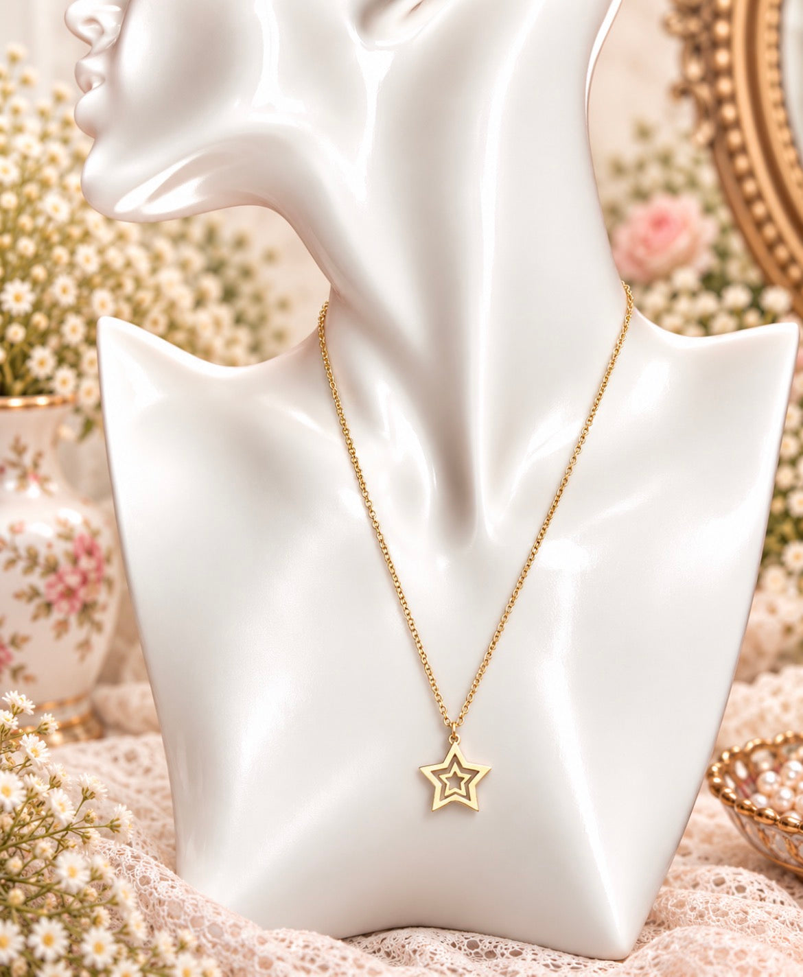 Vintage Avon Gold-Tone Double Star Pendant Necklace