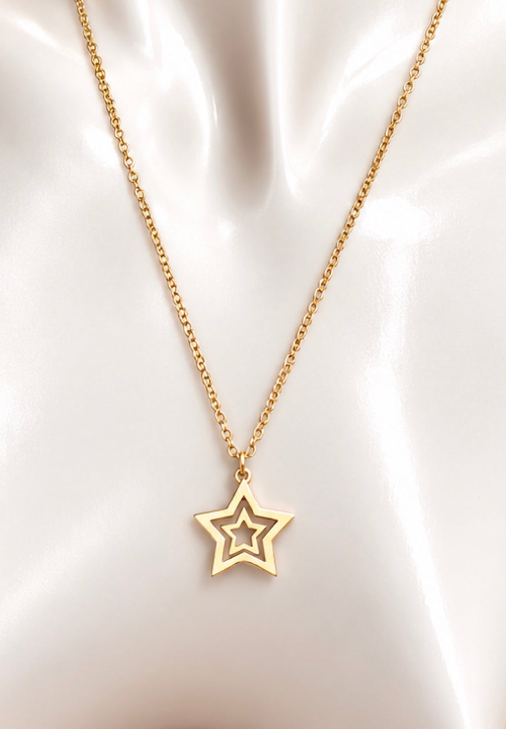 Vintage Avon Gold-Tone Double Star Pendant Necklace, view 2