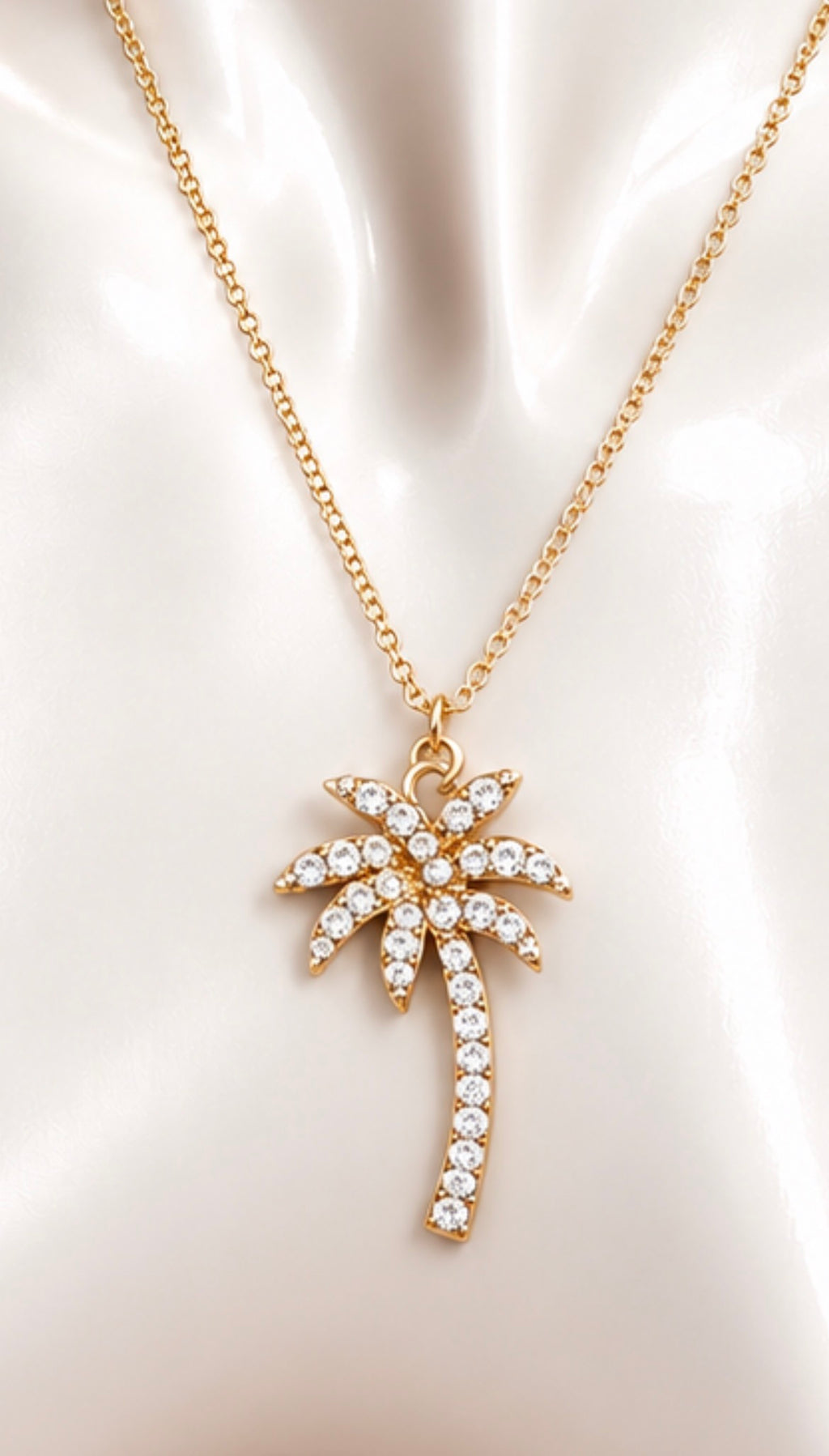 Vintage Silver-Tone Rhinestone Palm Tree Pendant Necklace, view 2