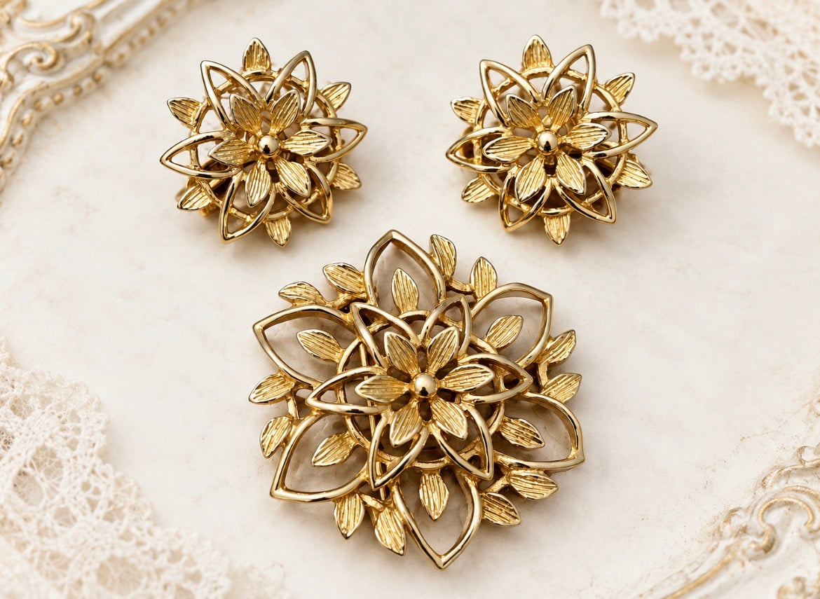 Vintage 1962 Sarah Coventry “Peta-Lure” Brooch & Clip-On Earring Set