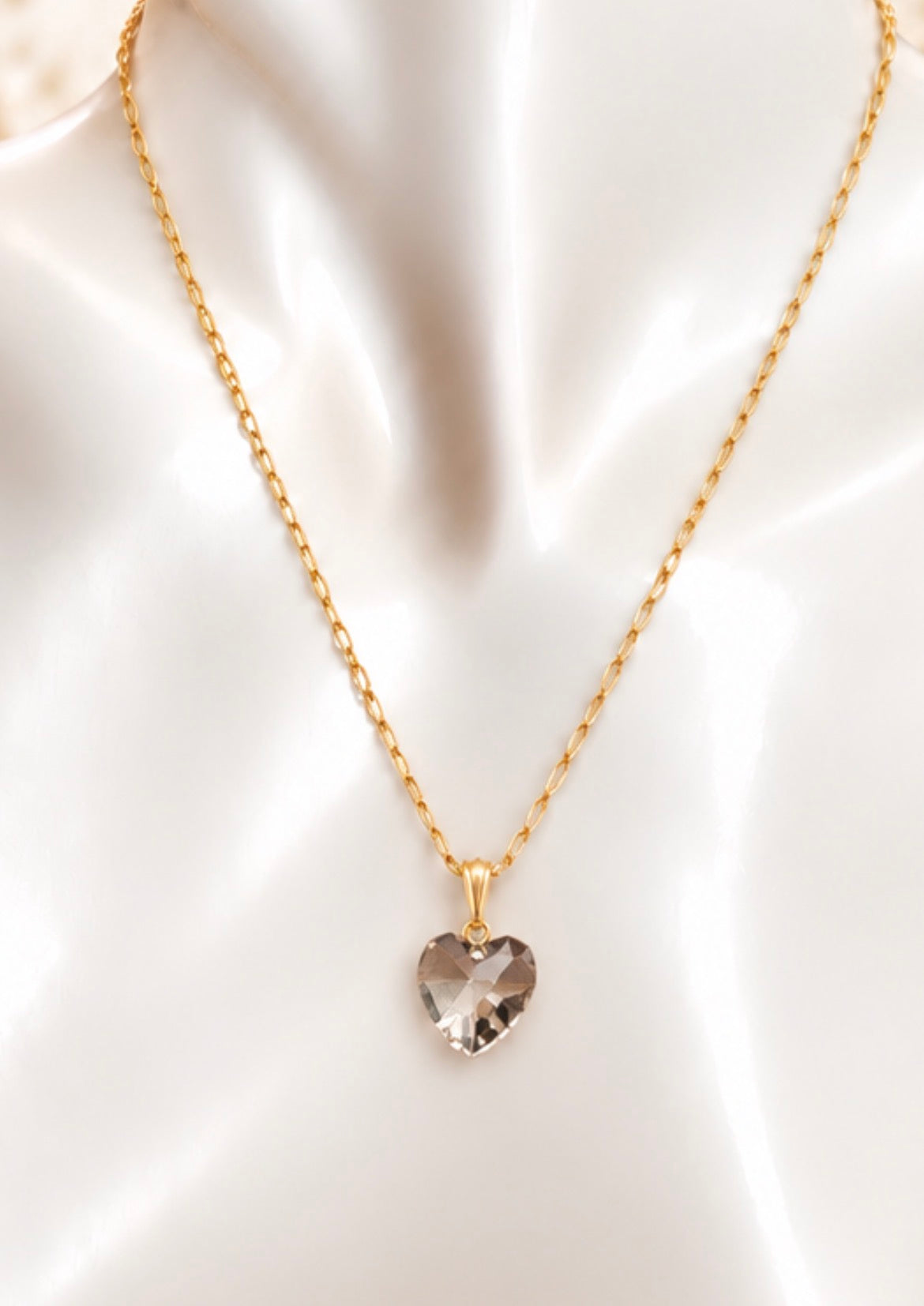 Vintage Avon Gold-Tone Faceted Crystal Heart Pendant Necklace, view 2