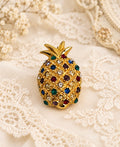Vintage Gold-Tone Multicolour Rhinestone Pineapple Brooch