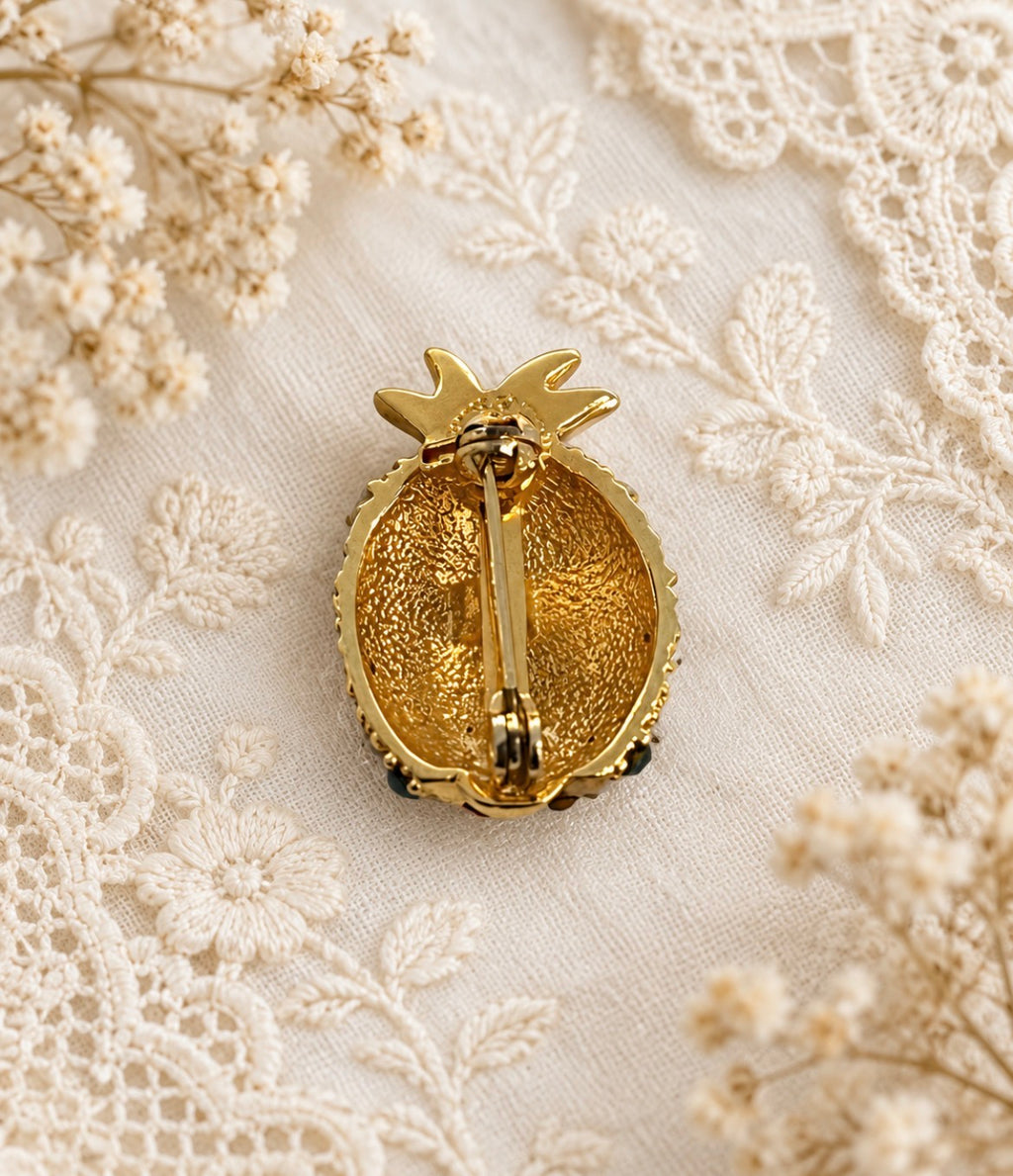 Vintage Gold-Tone Multicolour Rhinestone Pineapple Brooch, view 2