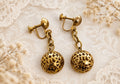 Vintage Gold-Tone Filigree Ball Screw-Back Drop Earrings